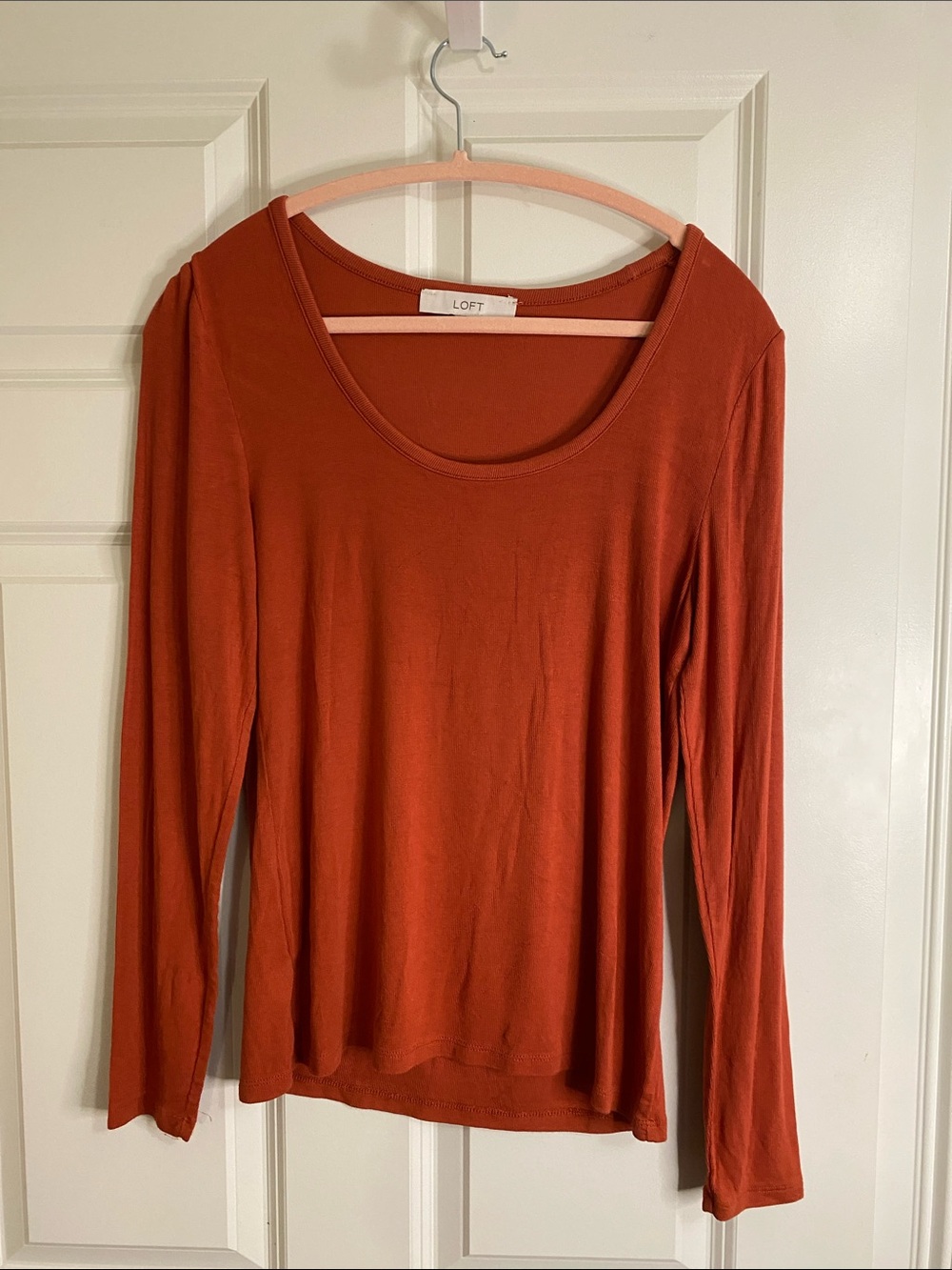 LOFT Burnt Orange Scoop Neck Long Sleeve Top